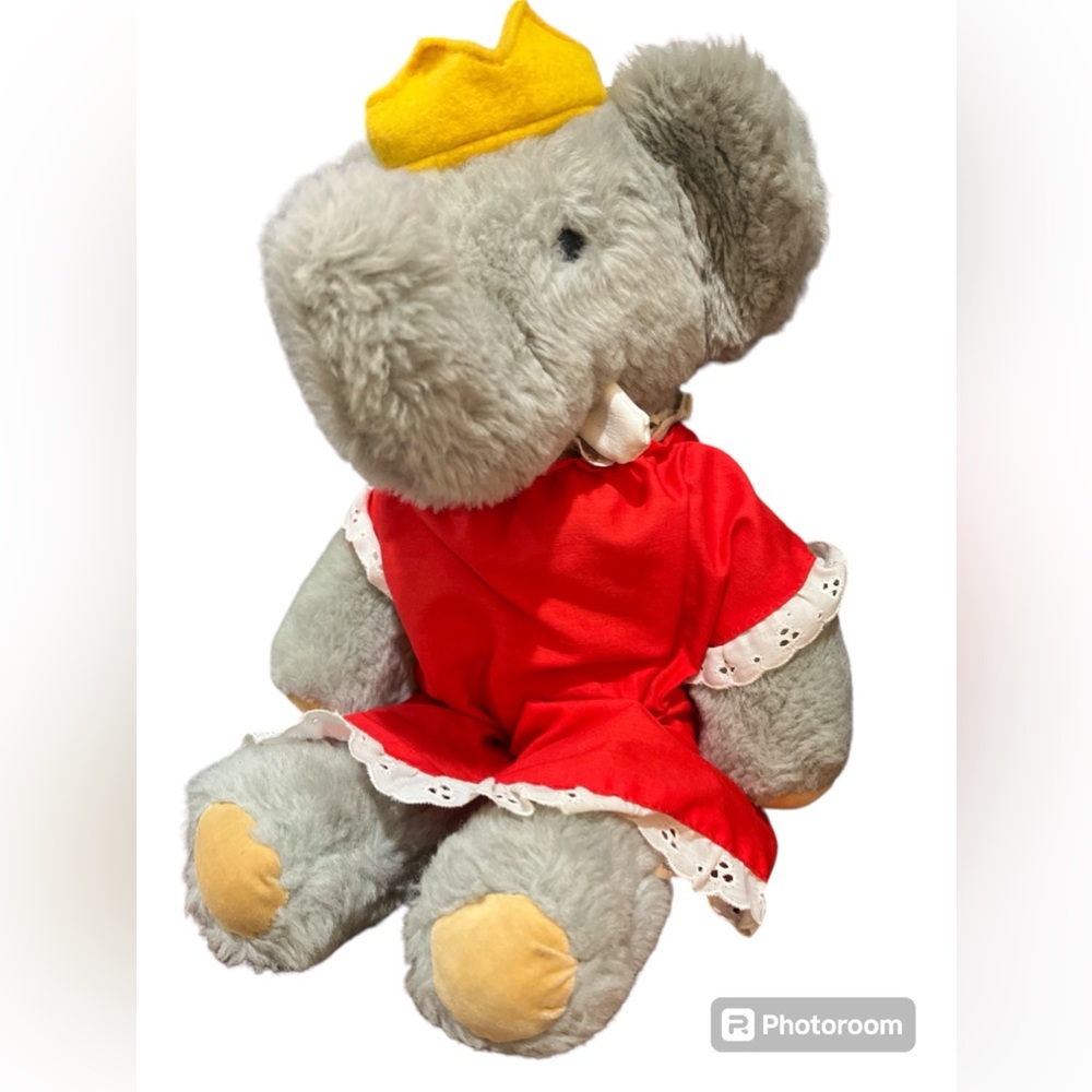 Vintage 1977 Babar Celeste Elephant Stuffed Plush Toy by Eden 15” Collectible